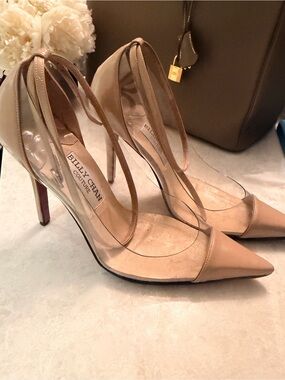 Nude Pointed-Toe Clear Panel Stiletto Heels